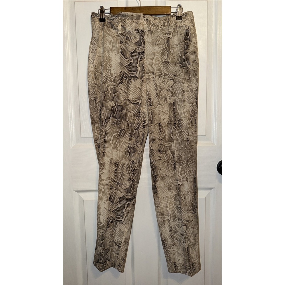 NEW WHBM Printed Paperbag‎ Tapered Ankle Pants Size 8L Long Crepe Biscotti Snake